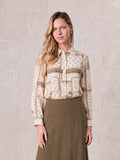 Button Down Collared Blouse-Brown Bandana