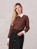 White Collar Mini Dot Shirt-Brown/White