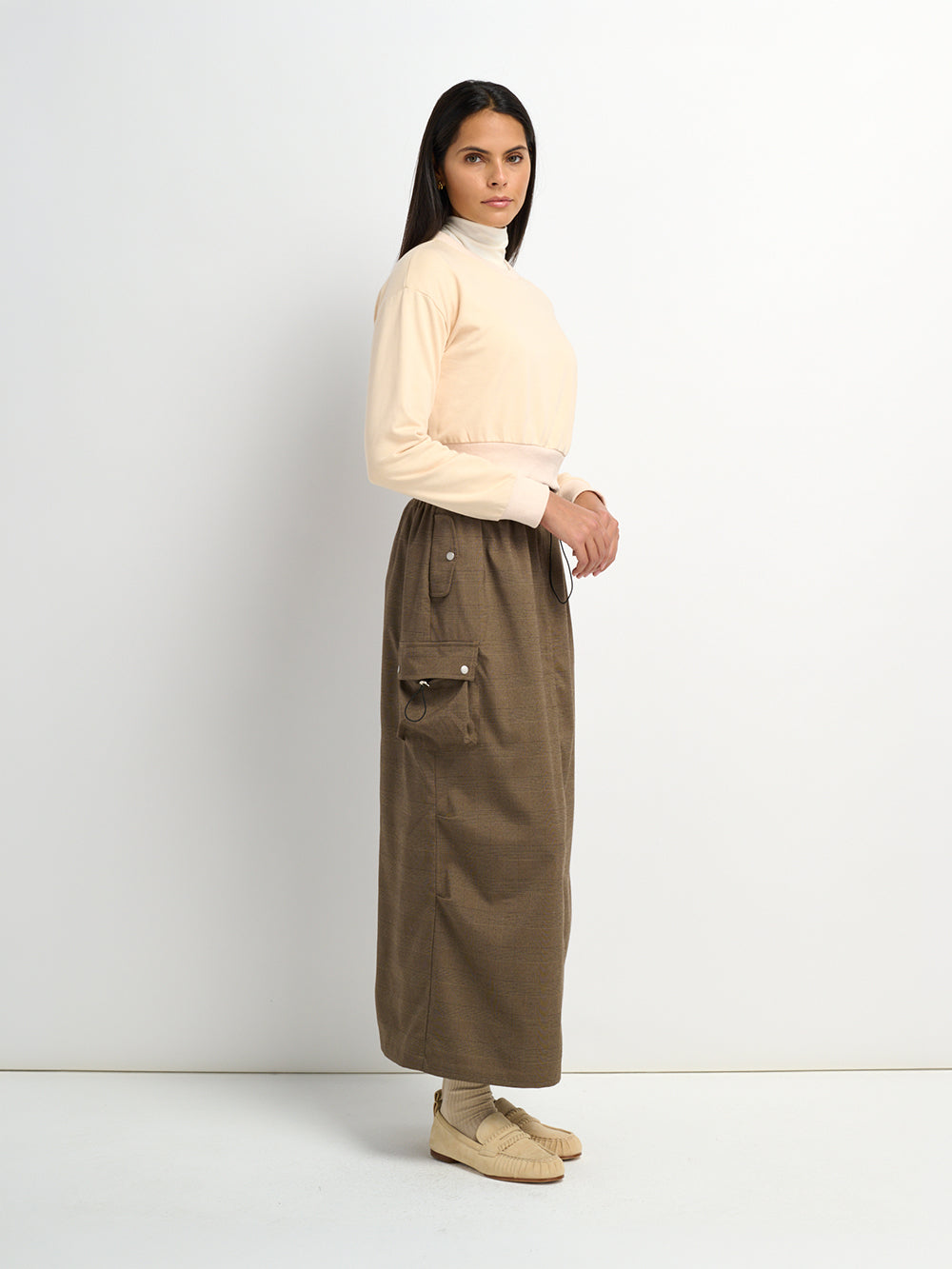 Maxi Cargo Skirt - Brown Plaid
