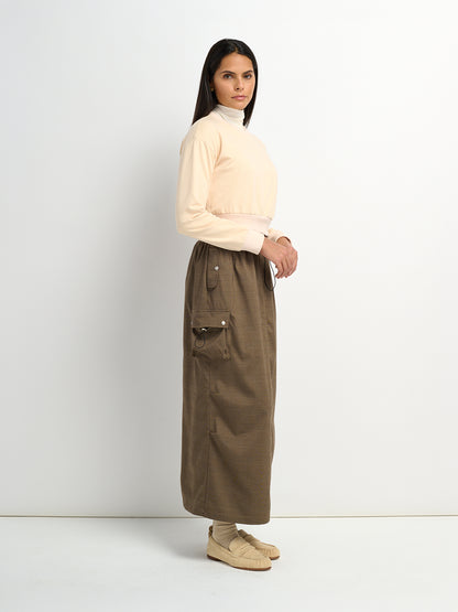 Maxi Cargo Skirt - Brown Plaid