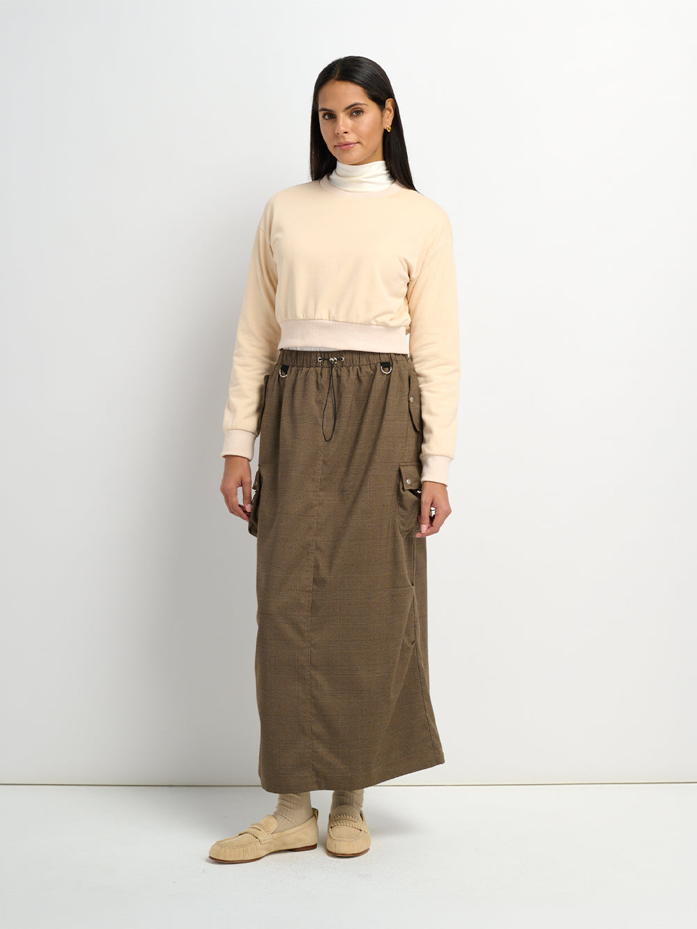 Maxi Cargo Skirt - Brown Plaid