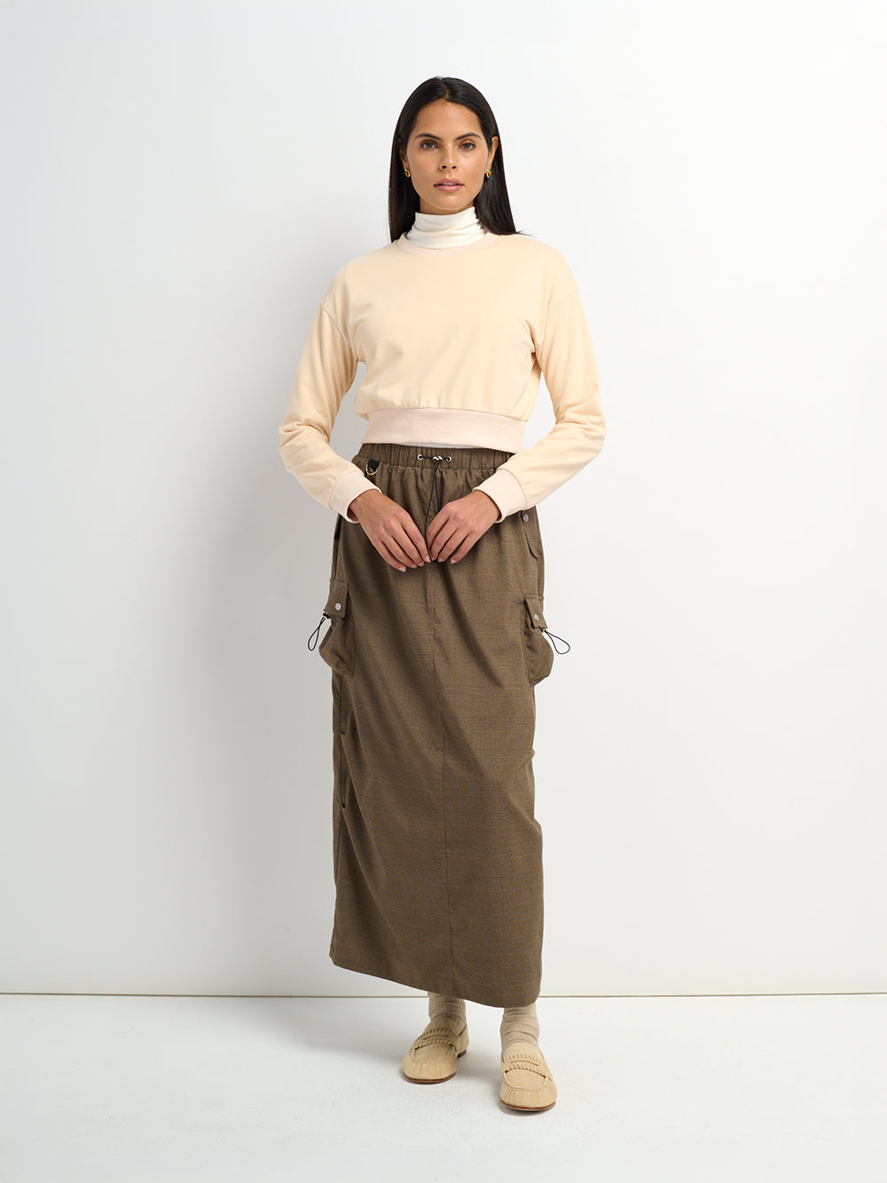 Maxi Cargo Skirt - Brown Plaid