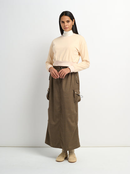 Maxi Cargo Skirt - Brown Plaid