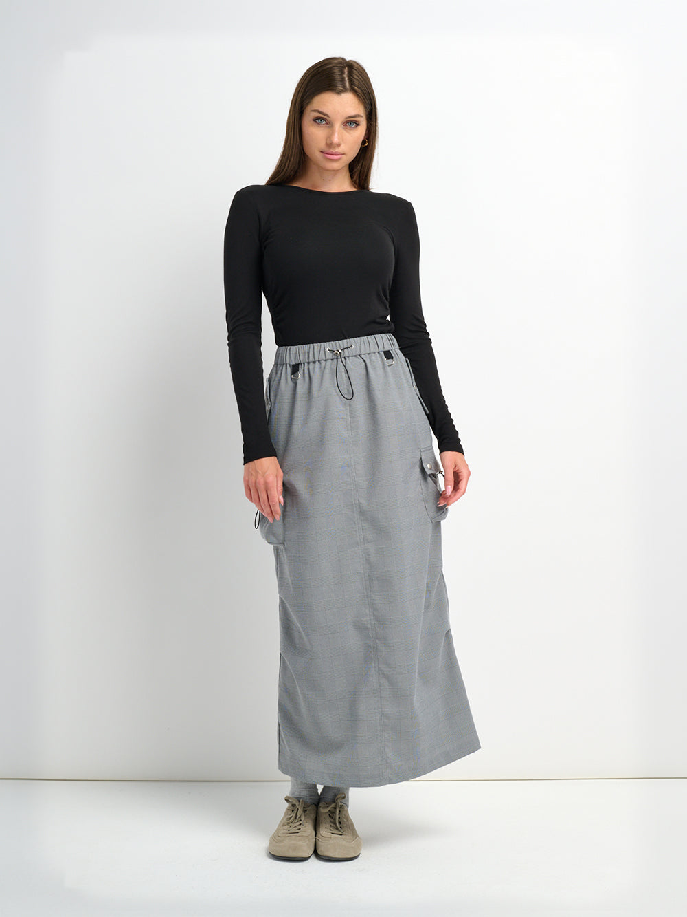 Maxi Cargo Skirt - Black/White Plaid