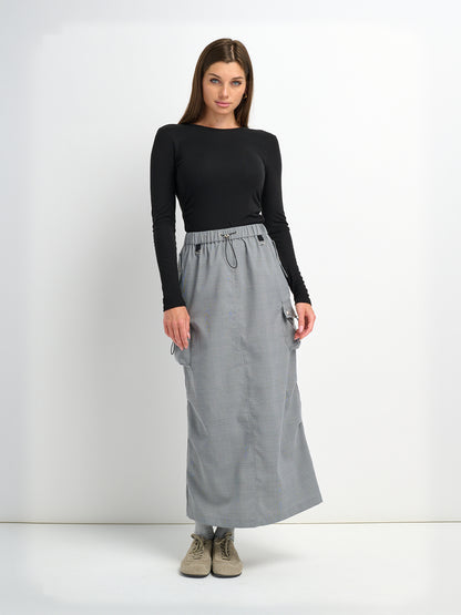 Maxi Cargo Skirt - Black/White Plaid
