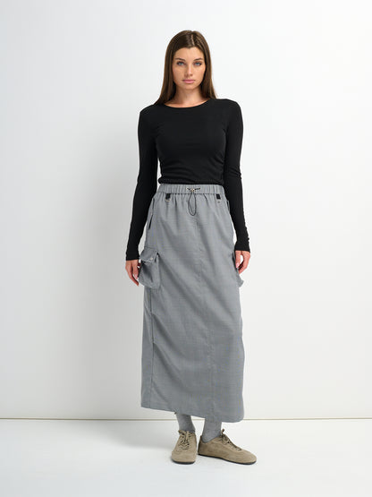 Maxi Cargo Skirt - Black/White Plaid