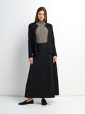 Curved Yoke Faux Suede Skirt - Black