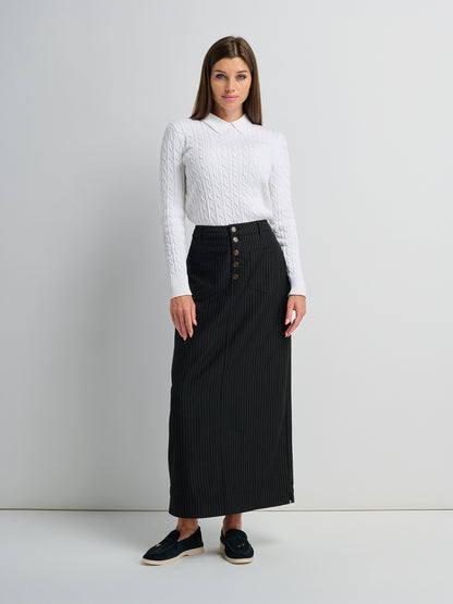 Front Pocket Button Skirt - Black