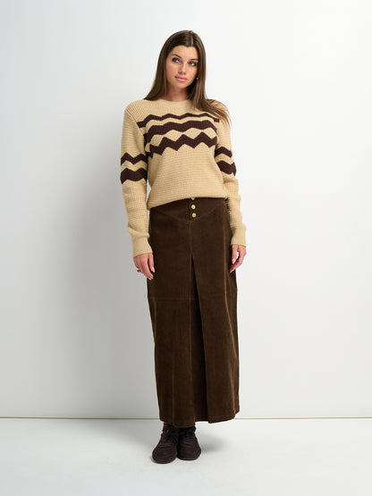 Corduroy Front Pleat Skirt - Dark Brown