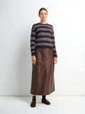 Textured Faux Leather Seam Skirt - Brown