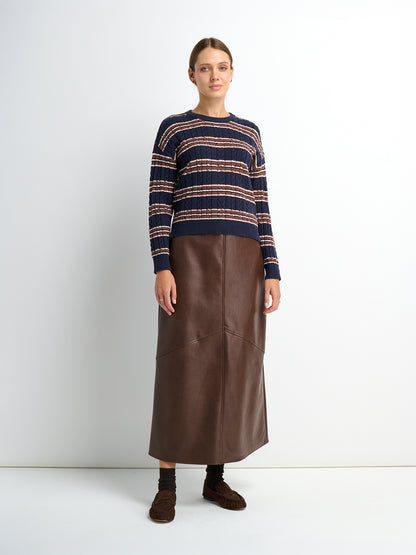 Textured Faux Leather Seam Skirt - Brown