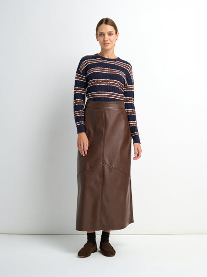 Textured Faux Leather Seam Skirt - Brown