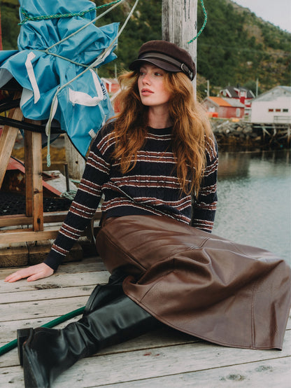 Cable Striped Sweater - Navy