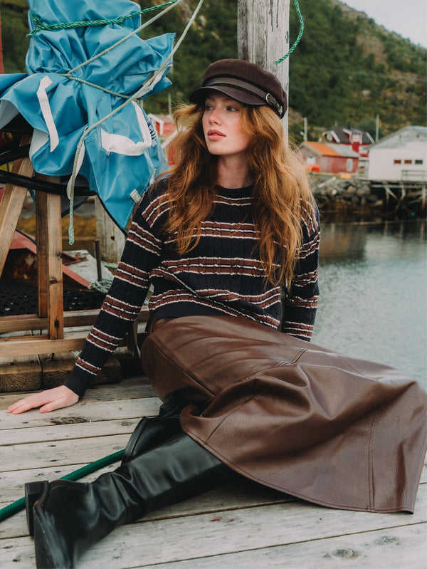 Cable Striped Sweater - Navy