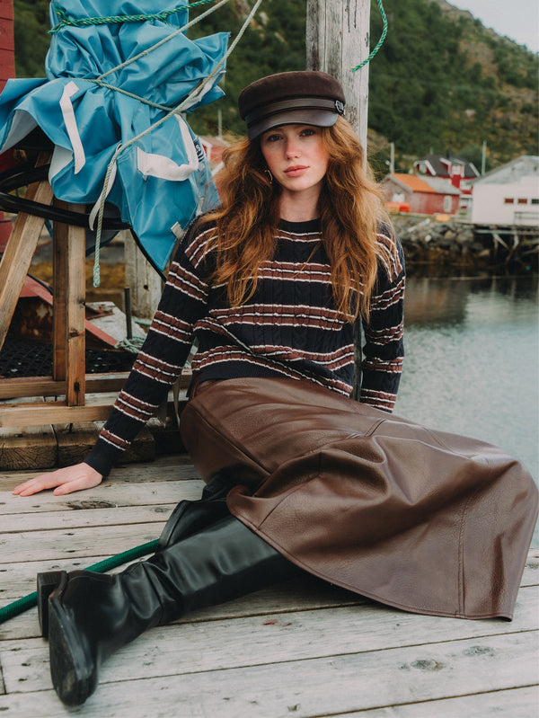 Cable Striped Sweater - Navy