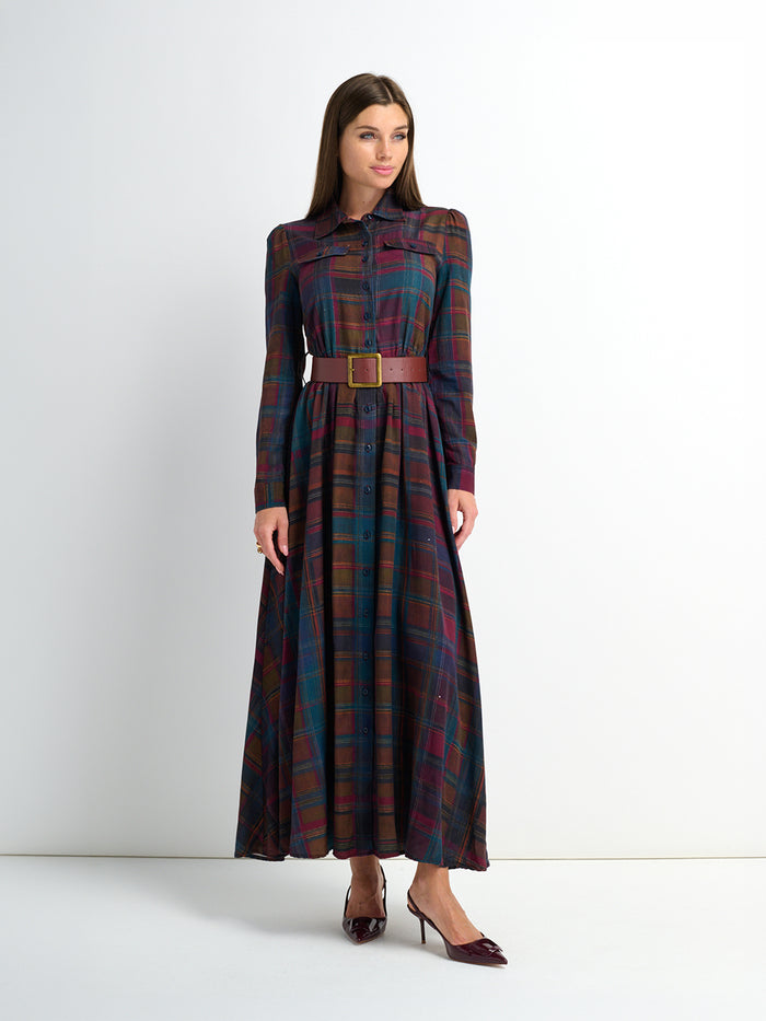 Maxi Plaid Shirt Dress - Multi Color