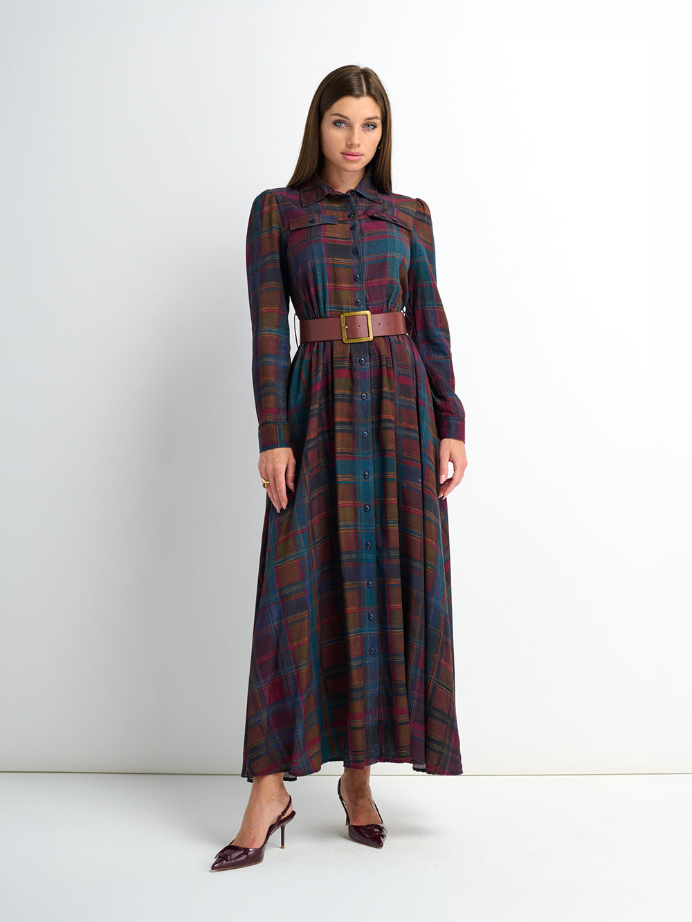 Maxi Plaid Shirt Dress - Multi Color
