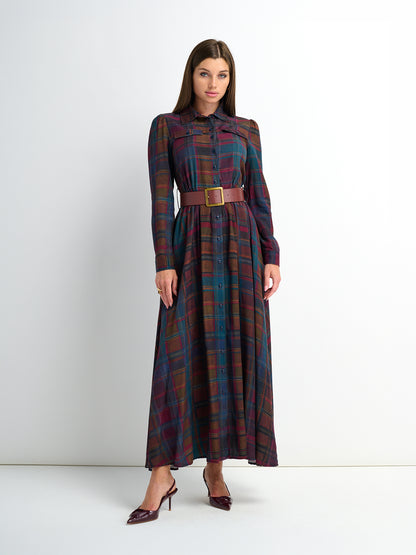 Maxi Plaid Shirt Dress - Multi Color