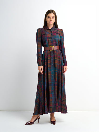 Maxi Plaid Shirt Dress - Multi Color