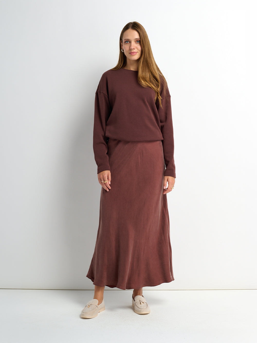 Cupro Bottom Sweatshirt Dress-Brown