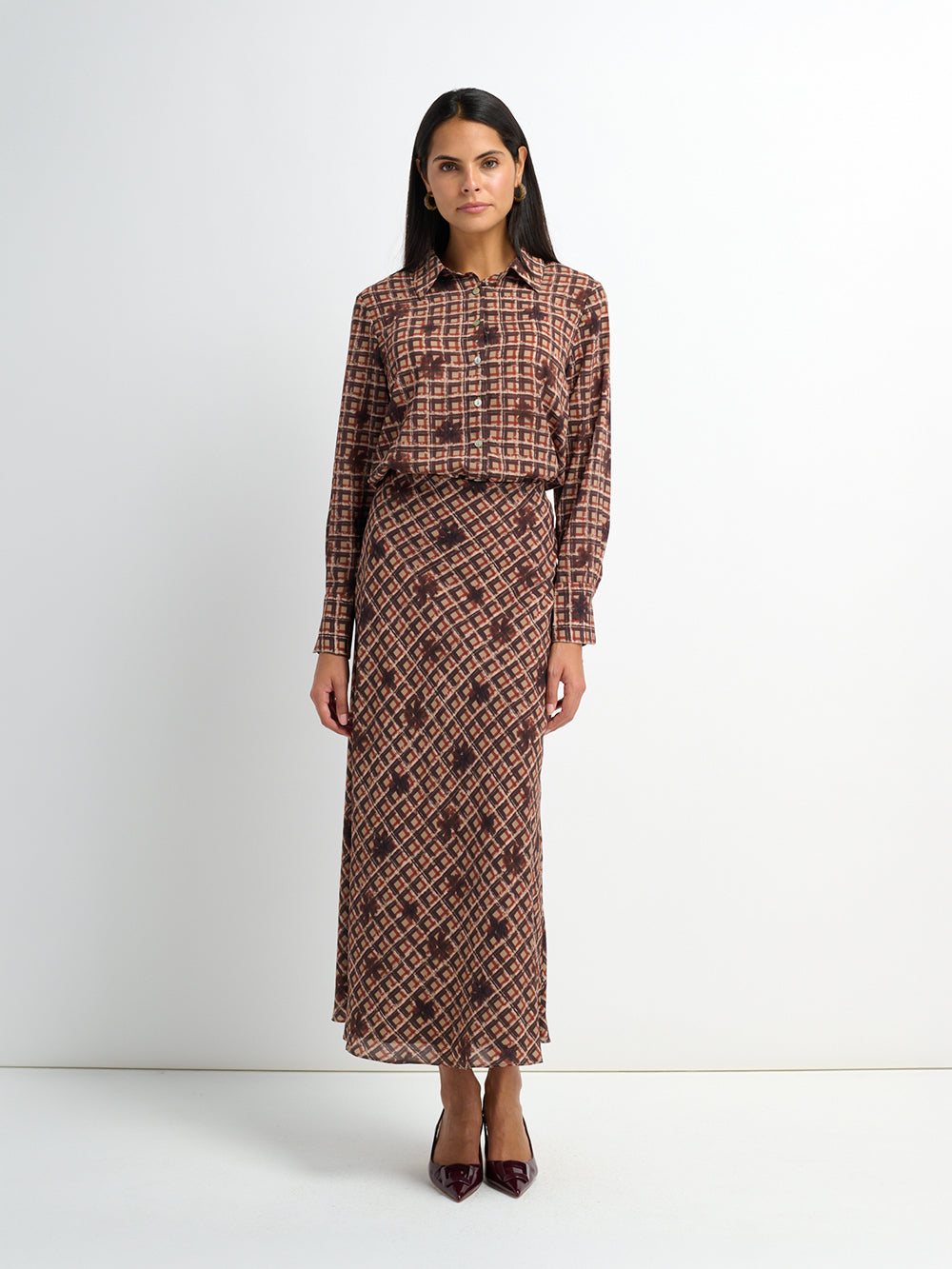 Plaid Slip Skirt - Plaid Floral