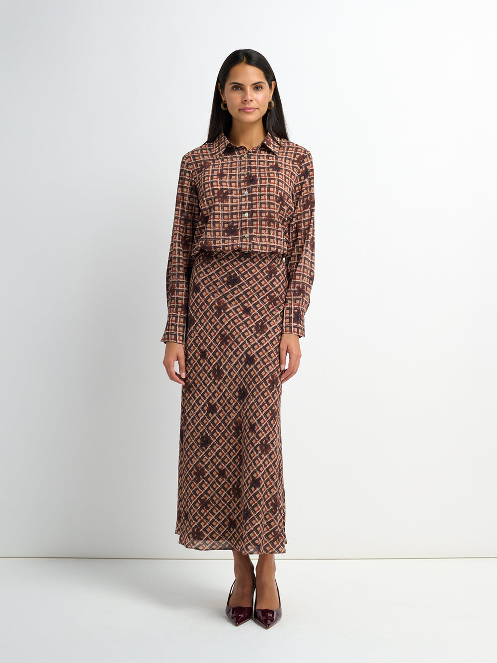 Plaid Slip Skirt - Plaid Floral