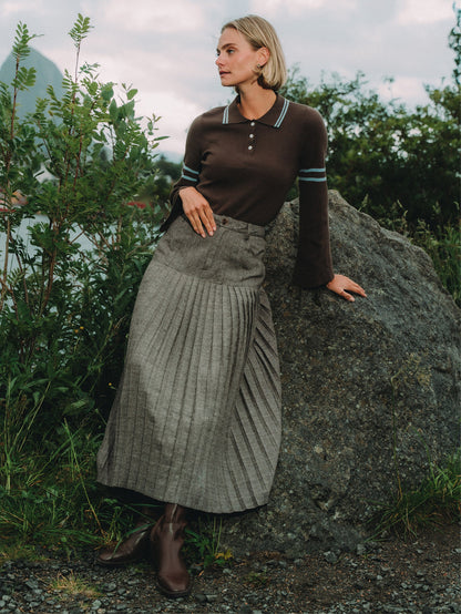 Pleat Bottom Yoke Skirt - Black/Grey