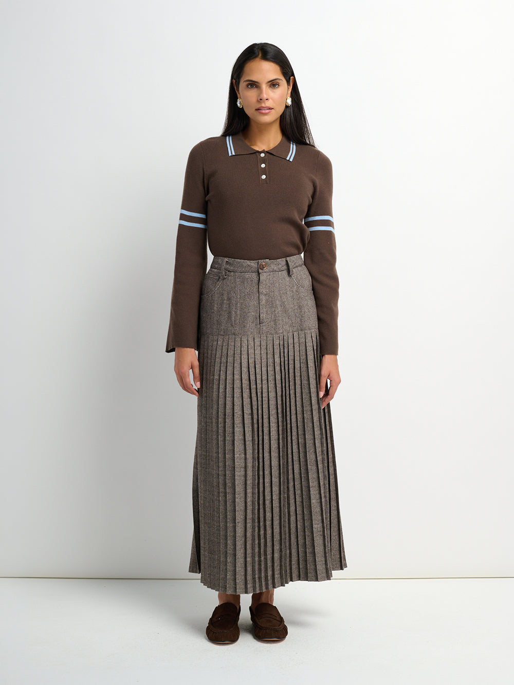 Pleat Bottom Yoke Skirt - Black/Grey