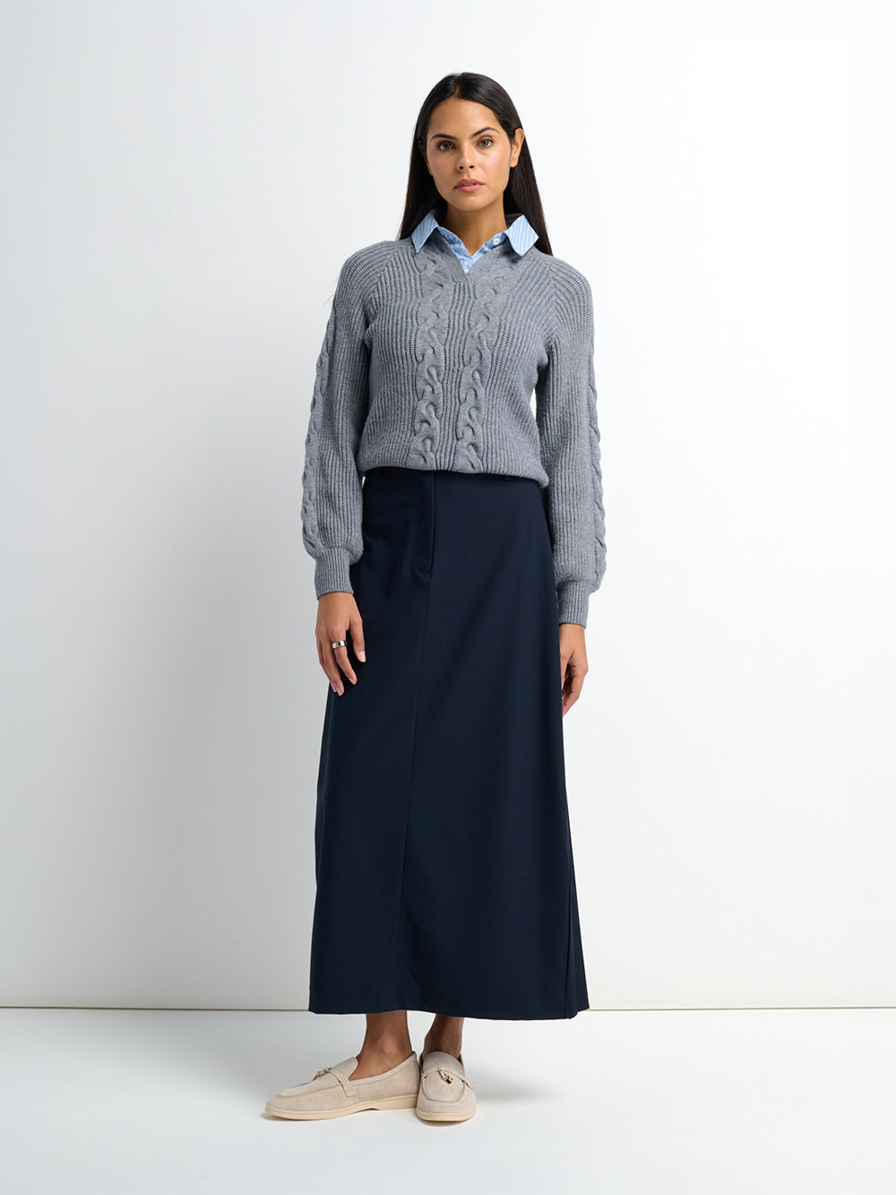 Pleat Back Skirt - Navy