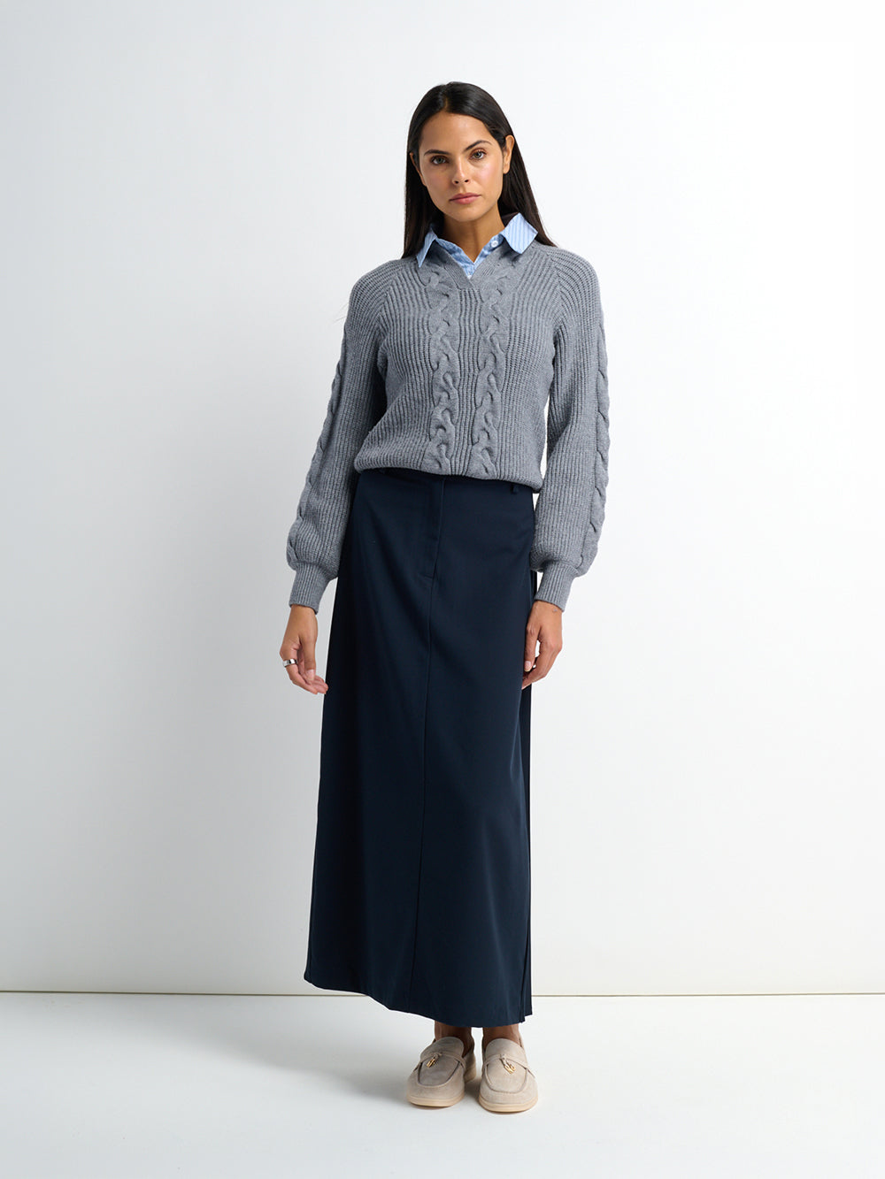 Pleat Back Skirt - Navy