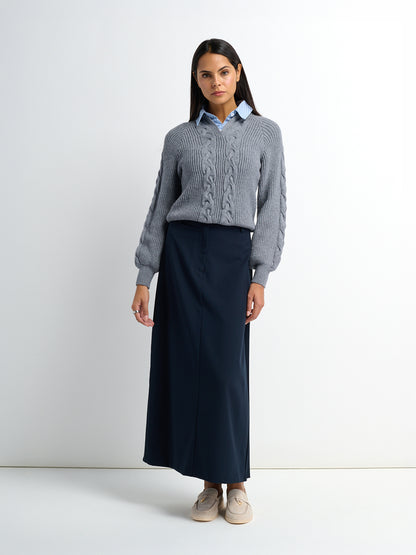 Pleat Back Skirt - Navy