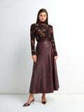 Smoked Faux Leather Skirt - Burgundy