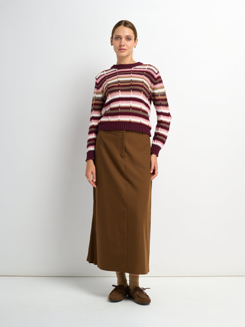 Pleat Back Skirt - Brown