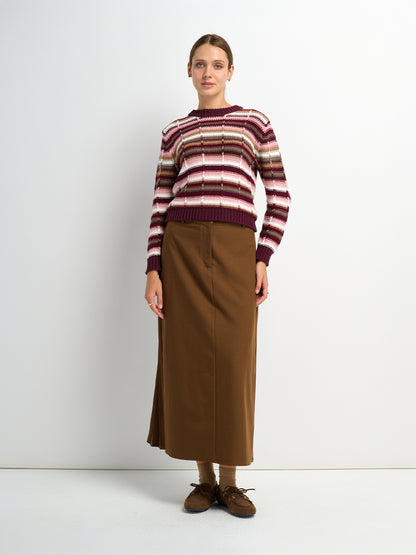 Pleat Back Skirt - Brown