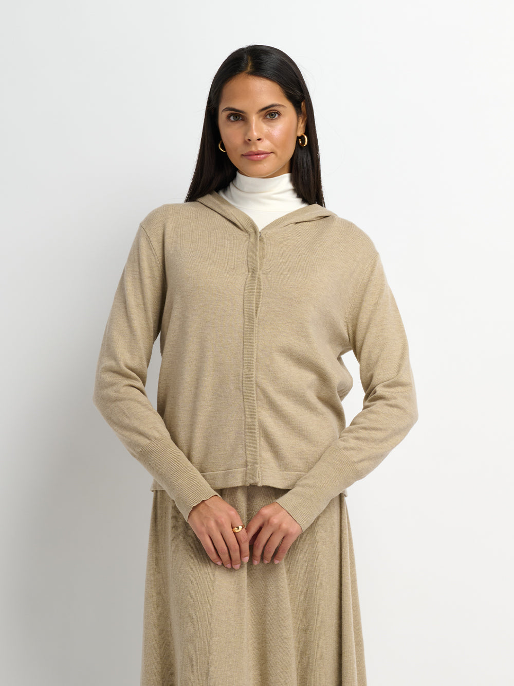 Soft Knit Hoodie Cardigan - Oatmeal