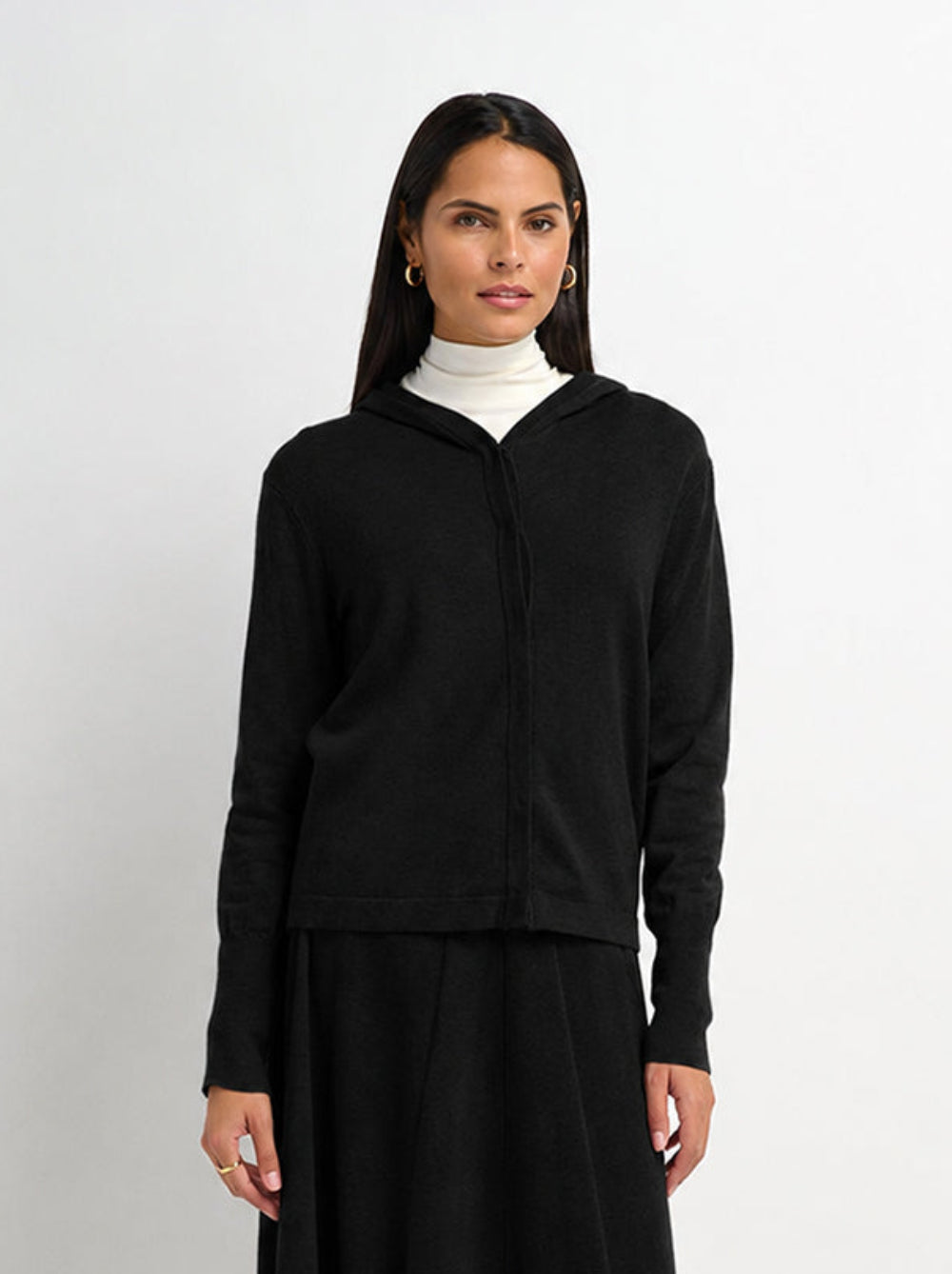 Soft Knit Hoodie Cardigan - Black