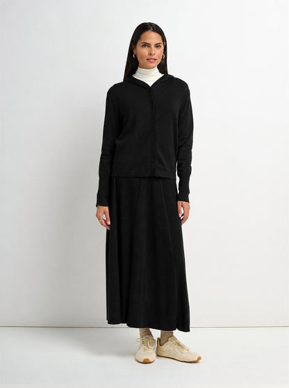 Soft Knit Mixed Ribbed Skirt - Black