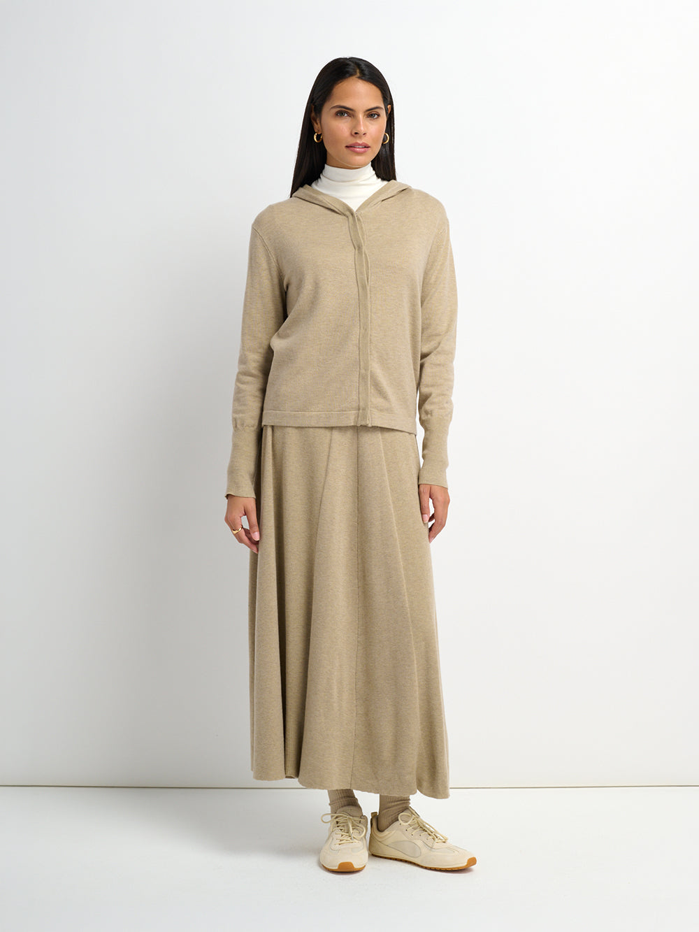 Soft Knit Mixed Ribbed Skirt - Oatmeal