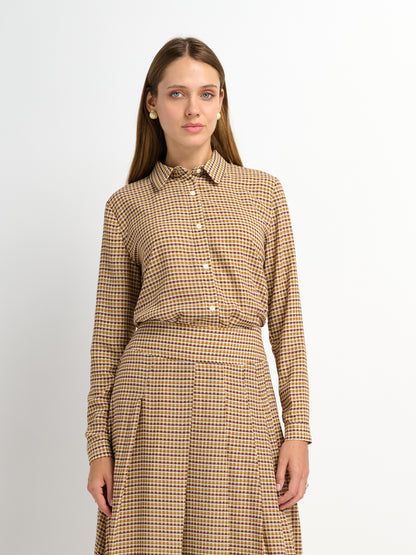 Plaid Button Down Blouse - Brown