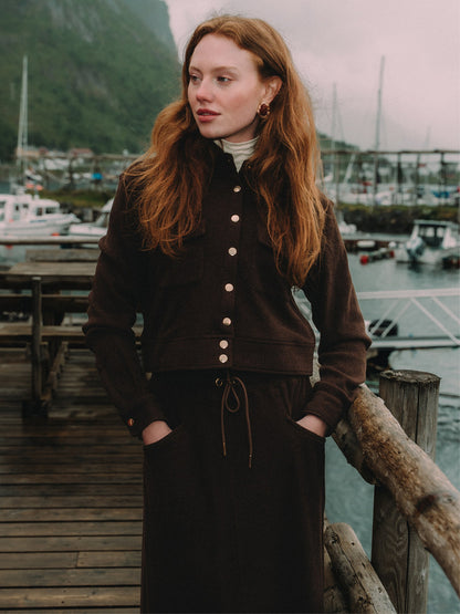 Soft Ribbed Crop Jacket - Dark Brown