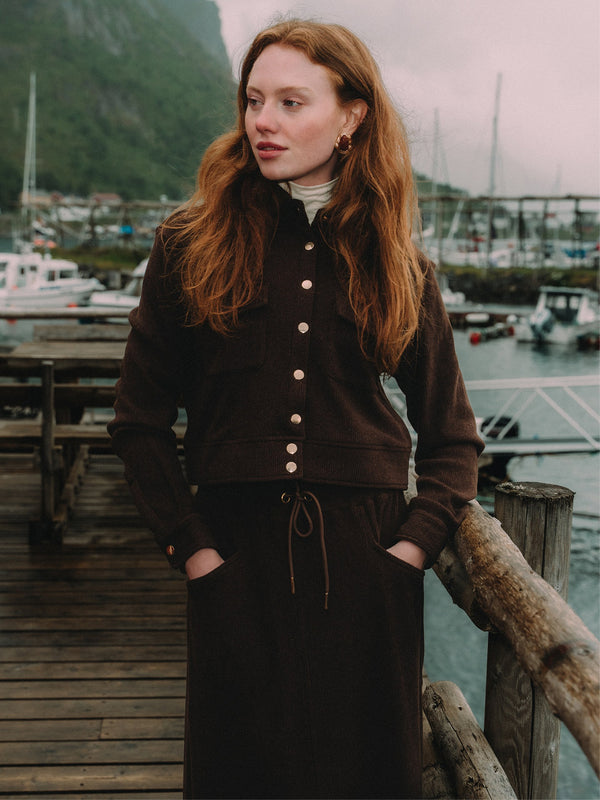Soft Ribbed Crop Jacket - Dark Brown