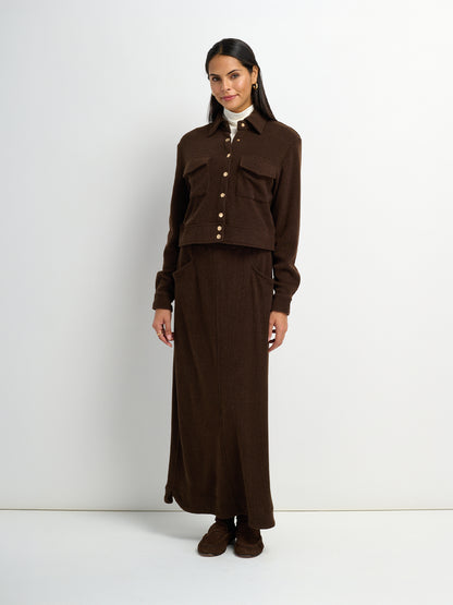 Soft Ribbed Crop Jacket - Dark Brown