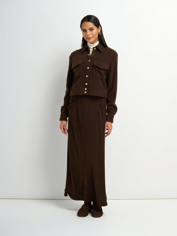 Soft Ribbed Crop Jacket - Dark Brown