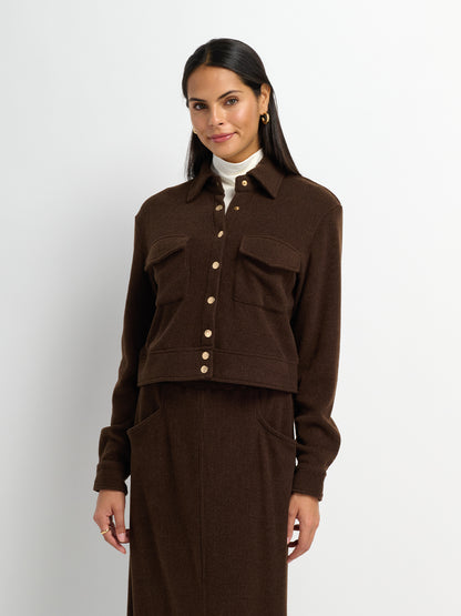 Soft Ribbed Crop Jacket - Dark Brown