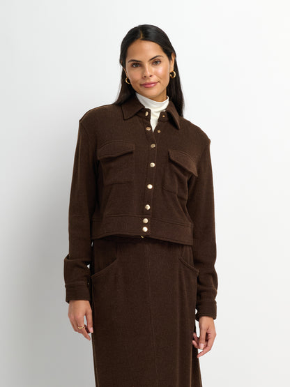 Soft Ribbed Crop Jacket - Dark Brown