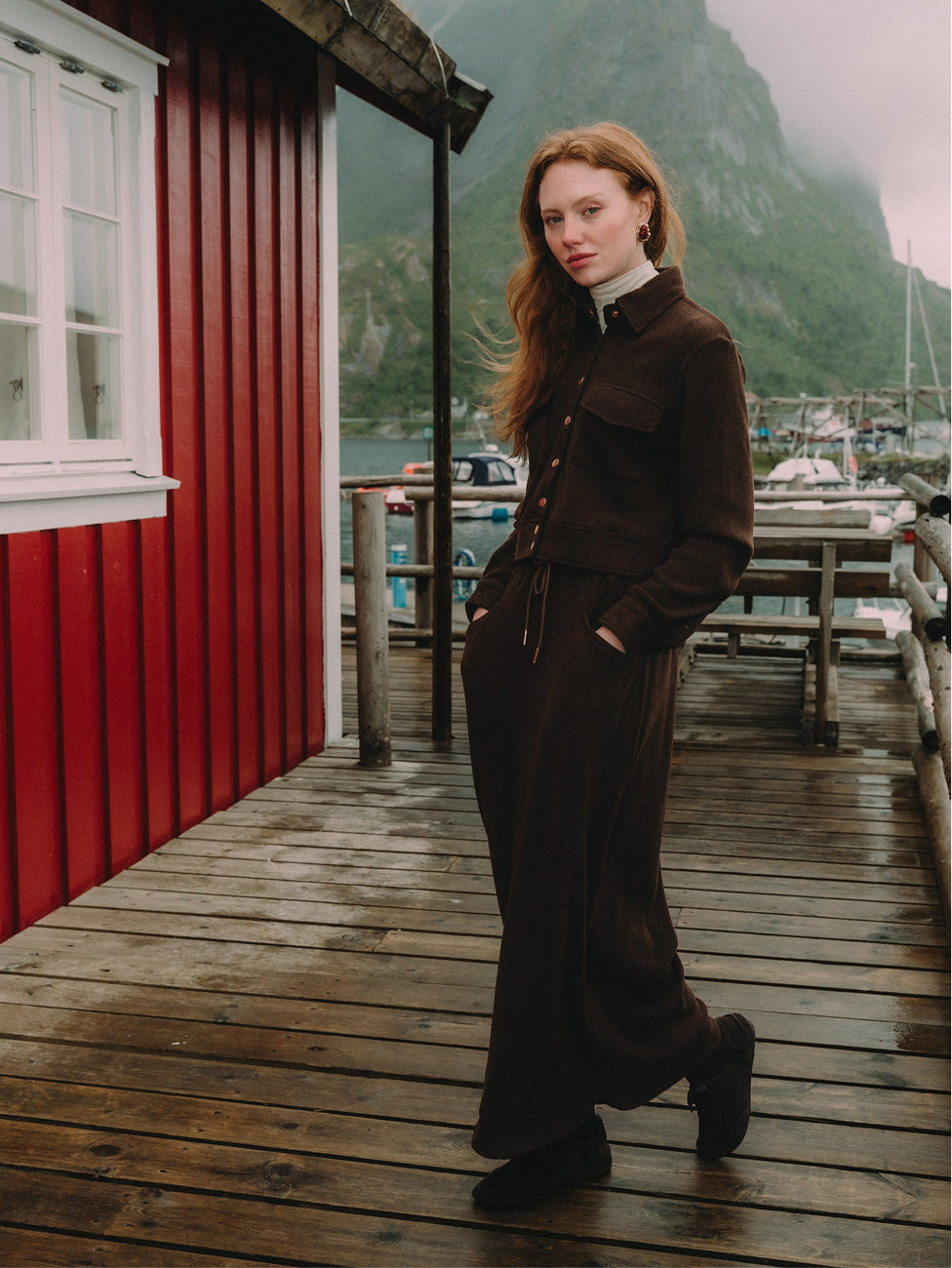 Soft Ribbed Crop Jacket - Dark Brown