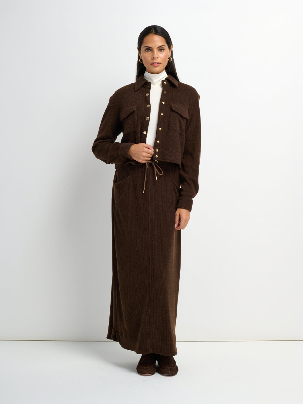 Soft Ribbed Crop Jacket - Dark Brown