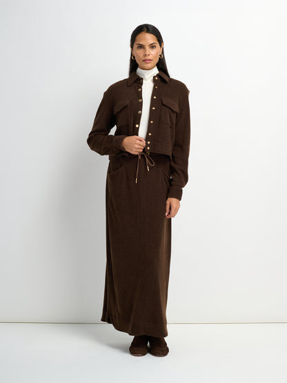 Soft Ribbed Crop Jacket - Dark Brown