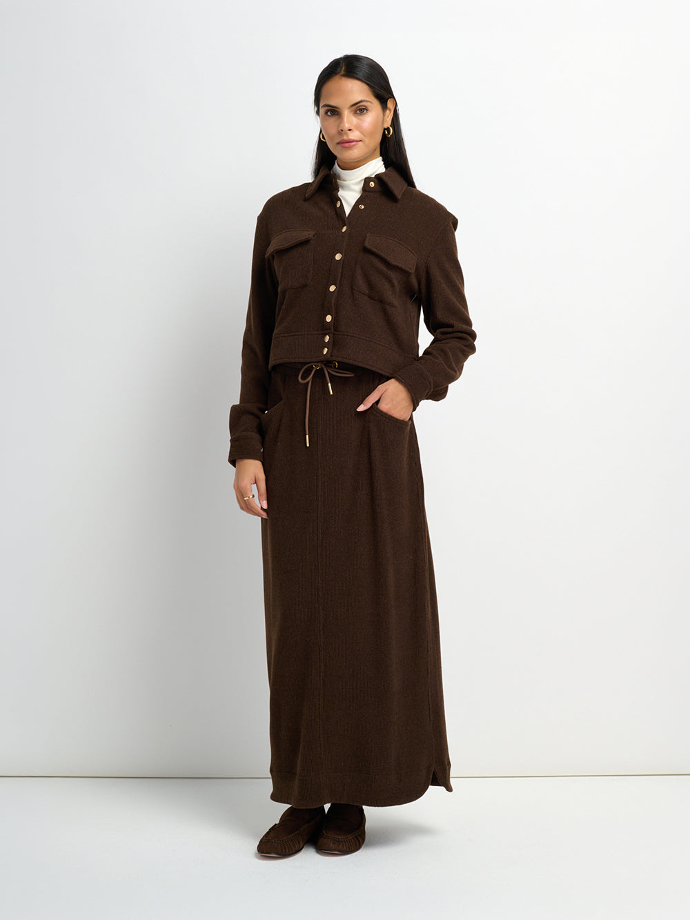 Soft Ribbed Crop Jacket - Dark Brown