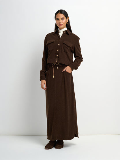 Soft Ribbed Crop Jacket - Dark Brown